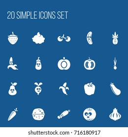 Set Of 20 Editable Vegetable Icons. Includes Symbols Such As Pecan, Smiling Ball, Root Vegetable And More. Can Be Used For Web, Mobile, UI And Infographic Design.