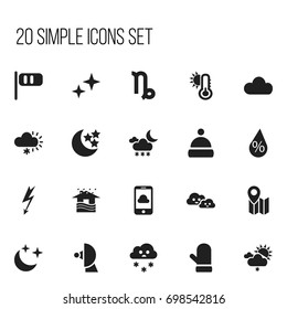 Set Of 20 Editable Weather Icons. Includes Symbols Such As Breeze Cone, Interest, Twilight And More. Can Be Used For Web, Mobile, UI And Infographic Design.