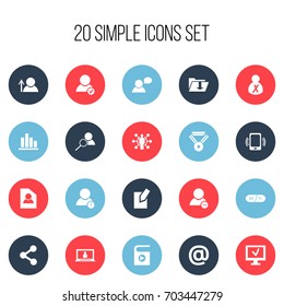 Set Of 20 Editable Web Icons. Includes Symbols Such As Account, Thinking Man, Delete Member And More. Can Be Used For Web, Mobile, UI And Infographic Design.