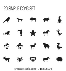 Set Of 20 Editable Zoology Icons. Includes Symbols Such As Skunk, Penguin, Bison And More. Can Be Used For Web, Mobile, UI And Infographic Design.