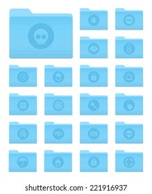 Set of 20 Folders Icons in OS X Yosemite Style with Circle Security Pictograms