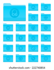 Set of 20 Folders Icons in OS X Yosemite Style with Circle Multimedia Pictograms