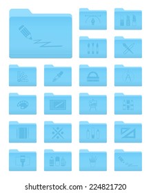 Set of 20 Folders Icons in OS X Yosemite Style with Art and Design Pictograms