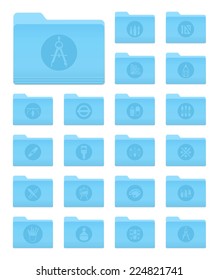 Set of 20 Folders Icons in OS X Yosemite Style with Art and Design Circle Pictograms