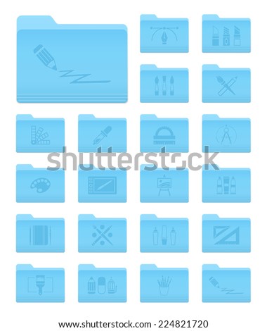 Set of 20 Folders Icons in OS X Yosemite Style with Art and Design Pictograms