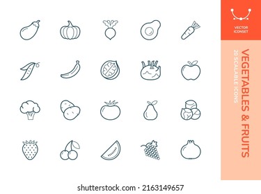 Set of 20 fully scalable fruits and vegetables vector icons