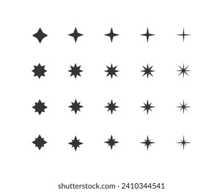 Set of 20 geometric shape - stars, rhombus. Modern linear design sign - stars, rhombus.