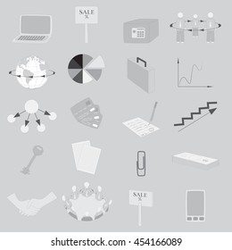Set with 20 Grayscale  Icons on Business Theme. Vector EPS 10