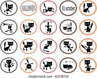 Set of 20  halloween icons with cats.