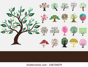 set of 20 hand drawn decorative trees for your design