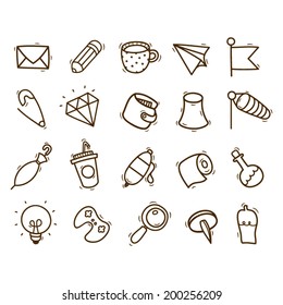 Set of 20 hand drawn icon in different themes