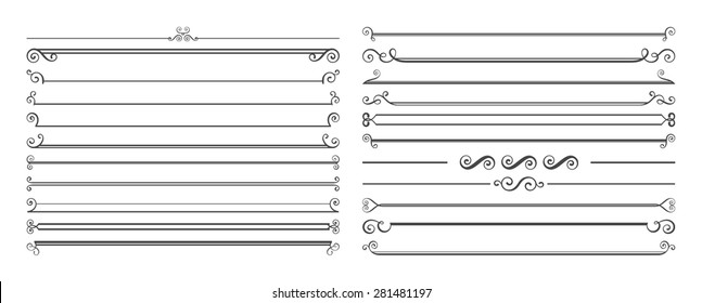 Set Of 20 Horizontal Page Dividers. Collection Of Retro Rulers For Text Decoration.