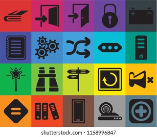 Set Of 20 icons such as Add, Wireless internet, Smartphone, Archive, Equal, Battery, Mute, Street, Magic wand, Settings, More, Notebook, Server, Exit, transparency icon pack, pixel perfect