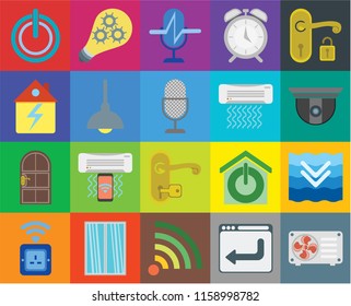 Set Of 20 icons such as Air conditioner, Security camera, Handle, Alarm, Socket, Smart, Smart home, Home, transparency icon pack, pixel perfect