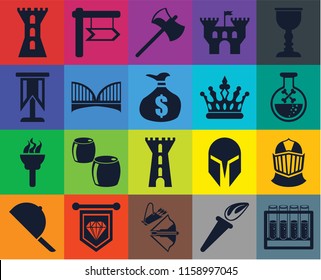 Set Of 20 icons such as Alchemy, Torch, Crossbow, Standard, Hat, Goblet, Helmet, Tower, Bridge, Crown, Poison, Axe, transparency icon pack, pixel perfect