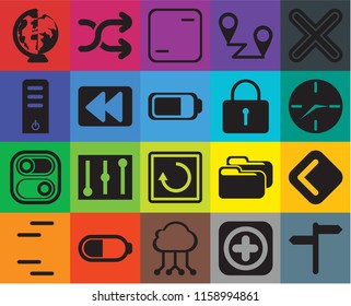 Set Of 20 icons such as, Add, Cloud computing, Battery, Lines, Multiply, Back, Restart, Switch, Rewind, Locked, Worldwide, Clock, Frame, transparency icon pack, pixel perfect