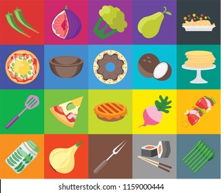 Set Of 20 icons such as Asparagus, Sushi, Fork, Onion, Pickles, Risotto, Kebab, Pie, Spatula, Bowl, Coconut, Pepper, Pancakes, Cauliflower, transparency icon pack, pixel perfect
