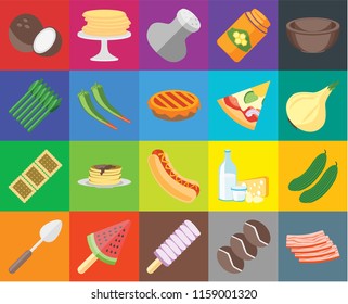 Set Of 20 icons such as Bacon, Coffee, Ice cream, Spoon, Bowl, Cucumber, Hot dog, Biscuit, Pepper, Pizza, Coconut, Onion, Salt, transparency icon pack, pixel perfect