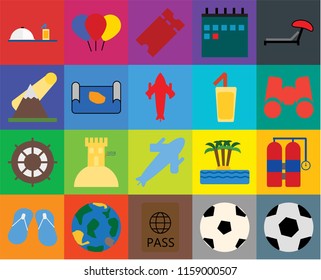 Set Of 20 icons such as Ball, Passport, Globe, Flip flops, Sunbed, Aqualung, Plane, Helm, Map, Cocktail, Room service, Binoculars, Tickets, transparency icon pack, pixel perfect