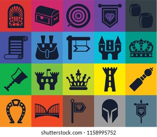 Set Of 20 icons such as Banner, Helmet, Standard, Bridge, Horseshoe, Beer, Bladder pipe, Crown, Cup, Belt pouch, Castle, Stained glass window, Archery, transparency icon pack, pixel perfect