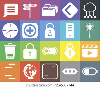 Set Of 20 icons such as Battery, More, Frame, Worldwide, Lines, Cloud computing, Video player, Switch, Trash, Add, Server, Notification, Magic wand, Folder, web UI editable icon pack, pixel perfect