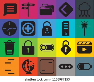 Set Of 20 icons such as Battery, More, Frame, Worldwide, Lines, Cloud computing, Video player, Switch, Trash, Add, Server, Notification, Magic wand, Folder, transparency icon pack, pixel perfect
