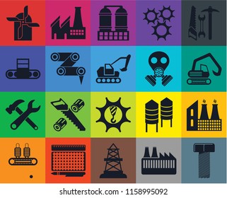 Set Of 20 icons such as Bolt, Factory, Oilfield, print, Conveyor, Tools, Machinery, Robot arm, Gas mask, Mill, Digger, Refinery, transparency icon pack, pixel perfect