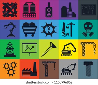 Set Of 20 icons such as Bolt, Excavator, Crane, Factory, Cogwheel, Control panel, Screw, Oilfield, Coal, Tools, Planning, Gas mask, Switch, transparency icon pack, pixel perfect