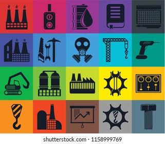 Set Of 20 icons such as Bolt, Machinery, Planning, Factory, Crane, print, Control panel, Digger, Tools, Drill, Oil, transparency icon pack, pixel perfect