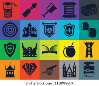 Set Of 20 icons such as Book, Church, Cannon, Jewelry, Tent, Chest, Tower, Bridge, Shield, Castle, Water well, Beer, Cup, transparency icon pack, pixel perfect