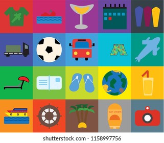 Set Of 20 icons such as Camera, Sun protection, Palm tree, Helm, Cruise, Surfing, Cocktail, Flip flops, Sunbed, Ball, Swimsuit, Shirt, Plane, transparency icon pack, pixel perfect