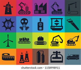 Set Of 20 icons such as Cargo truck, Saw, Robotic arm, Conveyor, Measure, Digger, Machinery, transparency icon pack, pixel perfect