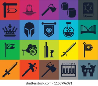 Set Of 20 icons such as Castle, Alchemy, Axe, Sword, Spellbook, Standard, Wine, Flag, Helmet, Poison, , Bridge, transparency icon pack, pixel perfect