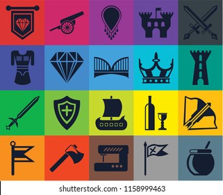 Set Of 20 icons such as Cauldron, Flag, Sewing machine, Axe, Swords, Crossbow, Viking ship, Sword, Jewelry, Crown, Standard, Tower, Necklace, transparency icon pack, pixel perfect