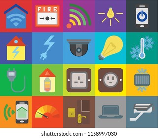 Set Of 20 icons such as Cctv, Laptop, Doorbell, Meter, Smartphone, Cool, Plug, Power, Light, Smart home, Temperature, Wifi, transparency icon pack, pixel perfect