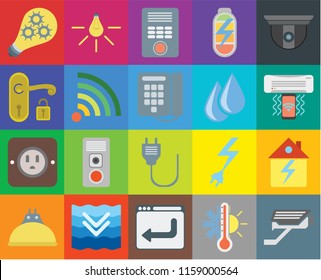 Set Of 20 icons such as Cctv, Thermostat, Browser, Deep, Lightbulb, Security camera, Home, Plug, Wifi, Water, Smart, Air conditioner, Intercom, transparency icon pack, pixel perfect