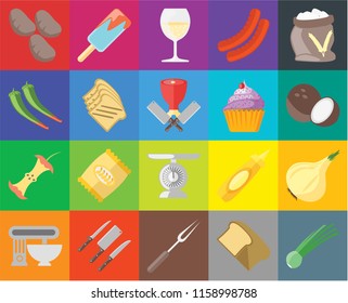 Set Of 20 icons such as Chives, Bread, Fork, Knives, Mixer, Flour, Onion, Scale, Apple, Toast, Cupcake, Potatoes, Coconut, Glass, transparency icon pack, pixel perfect