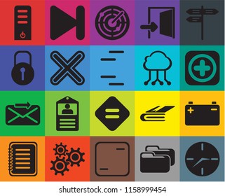 Set Of 20 icons such as Clock, Folder, Frame, Settings, Note, Street, Battery, Equal, Send, Multiply, Cloud computing, Server, Add, Radar, transparency icon pack, pixel perfect