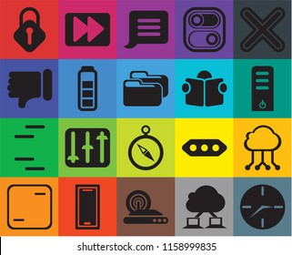 Set Of 20 icons such as Clock, Server, Multiply, Switch, Frame, Fast forward, More, Dislike, transparency icon pack, pixel perfect