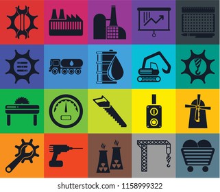 Set Of 20 icons such as Coal, Crane, Nuclear plant, Drill, Maintenance, print, Mill, Saw, Tank truck, Digger, Settings, Machinery, Factory, transparency icon pack, pixel perfect