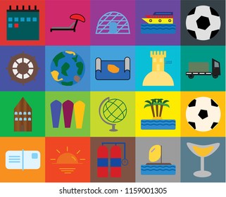 Set Of 20 icons such as Cocktail, Parasailing, Aqualung, Sunset, Postcards, Ball, Globe, Hotel, Sand castle, Calendar, Trailer, Igloo, transparency icon pack, pixel perfect
