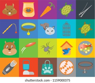 Set Of 20 icons such as Collar, Toy, Shopping bag, Water tank, Razor, Nail trimmer, Fish food, Spider, Hamster, Cage, Turtle, Carrot, transparency icon pack, pixel perfect