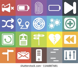 Set Of 20 icons such as Controls, Lines, Server, Send, , Next, Rewind, Street, Restart, Placeholders, Settings, Mute, Add, Fingerprint, web UI editable icon pack, pixel perfect