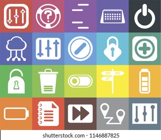 Set Of 20 icons such as Controls, Placeholders, Fast forward, Notepad, Battery, Switch, Locked, Lock, Add, Lines, web UI editable icon pack, pixel perfect