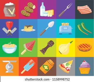 Set Of 20 icons such as Cupcake, Pizza, Honey, Ice cream, Scale, Bacon, Pie, Pepper, Pasta, Pancakes, Toaster, Flour, Dairy, transparency icon pack, pixel perfect