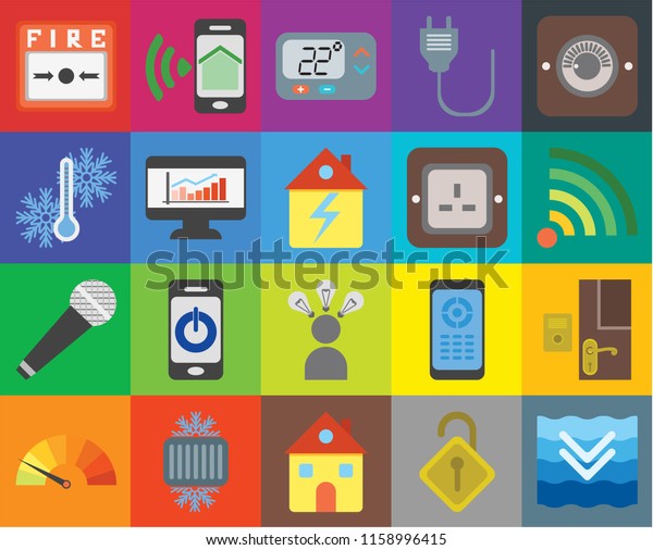 Set Of\
20 icons such as Deep, Locked, Home, Cool, Meter, Dimmer, Doorbell,\
Smart, Microphone, Dashboard, Plug, Fire alarm, Wifi, Thermostat,\
transparency icon pack, pixel\
perfect