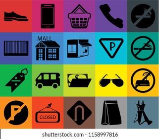 Set Of 20 icons such as Dress, Paper bag, Turn, Closed, No parking, smoking, wifi, Wallet, Discount, Mall, Parking, Shoes, Shopping basket, transparency icon pack, pixel perfect