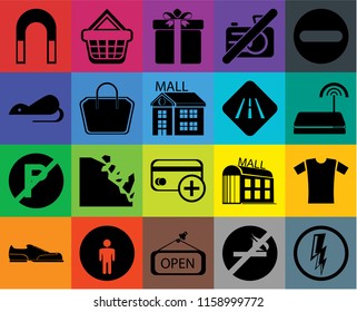 Set Of 20 icons such as Electricity, No smoking, Open, Restroom, Shoes, Forbidden, Shirt, Cit card, parking, Tote bag, Road, Magnet, Wifi, Gift, transparency icon pack, pixel perfect