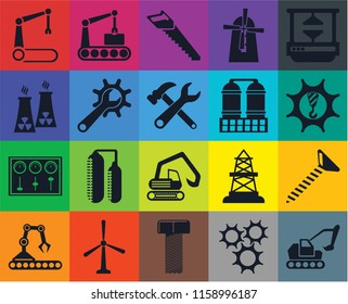 Set Of 20 icons such as Excavator, Machinery, Machine press, Mill, Conveyor, Oilfield, Nuclear plant, transparency icon pack, pixel perfect