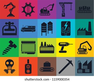 Set Of 20 Icons Such As Factory, Pick, Conveyor, Switch, Gas Mask, Digger, Bolt, Cargo Truck, Electricity, Robot Arm, Excavator, Transparency Icon Pack, Pixel Perfect